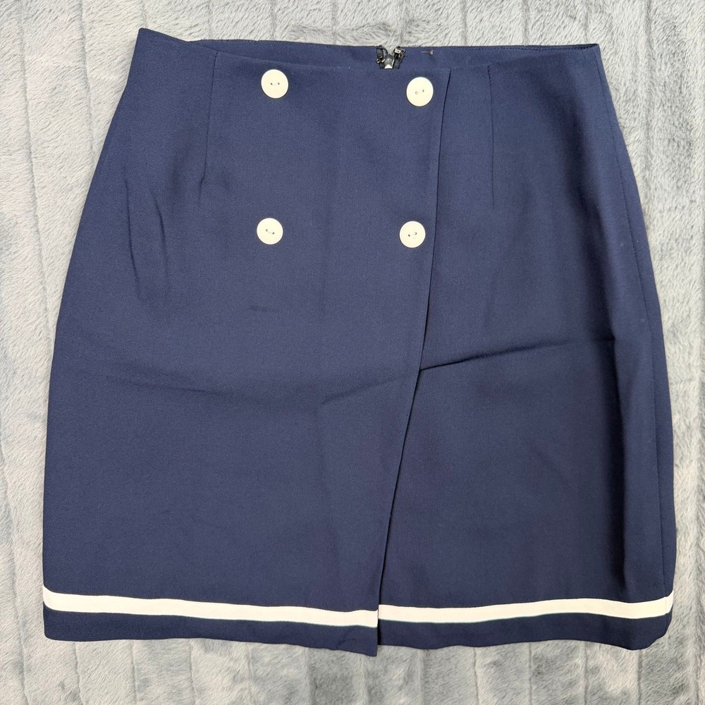 Talbots Petites Navy Blue Nautical Wrap Mini Skirt White Stripe Size 6P Vintage